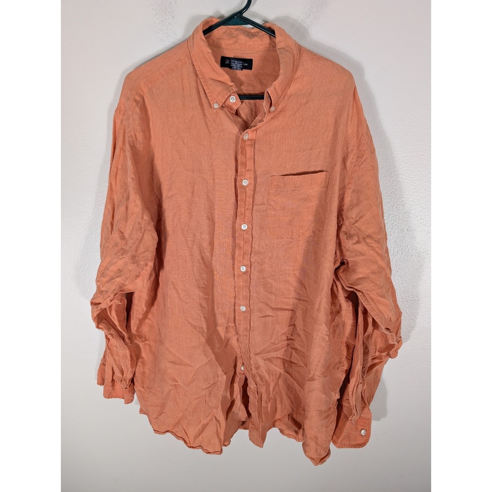 Brooks Brothers Men 2XL Irish Linen Button Down Shirt Orange Long Sleeve Pocket